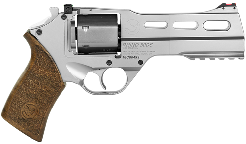 Chiappa Firearms Rhino 50SAR 357 Mag 6 Shot 5" Nickel-Plated Steel Barrel, Nickel-Plated Steel Cylinder, Nickel-Plated Aluminum Frame & Barrel Shroud, Picatinny Rail, Walnut Grip