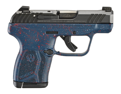 Ruger LCP Max America's 250th Ann 380 ACP, 2.8" Barrel, Black Slide, Liberty Blue, Red-White Splatter Frame, Textured Grip, U-Notch Rear, Tritium Front, 10rd, Engraved