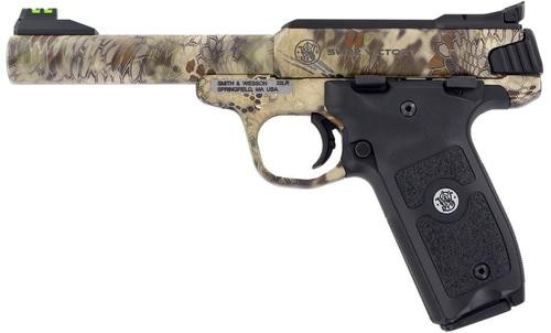 Smith & Wesson 10297 SW22 Victory Full Size Frame 22 LR 10+1 5.50″ Kryptek Highlander Match Grade Steel Barrel & Frame, Black Textured Grip, Thumb Safety