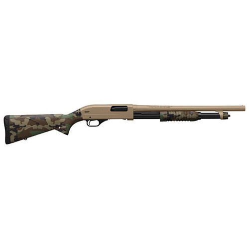 Winchester SXP Defender 12 Ga, 3" Chmbr, 18" Barrel, FDE, Woodland Camo, Inflex Recoil Pad, 5rd