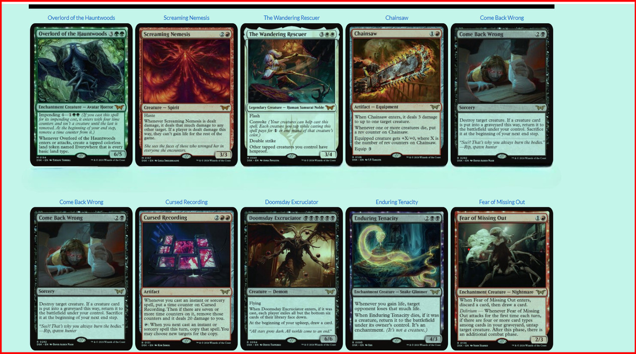 Magic the Gathering CCG Duskmourn House of Horror Commander Deck Death Toll  (Black-Green) MTG-DMHH-CD-DT - Saga Concepts