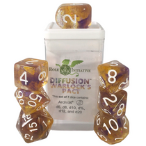 Role 4 Initiative Diffusion Large High Visibility Polyhedral Dice Set Warlock's Pa Ct with White Numbers 7 Ct R4i-50531-7C