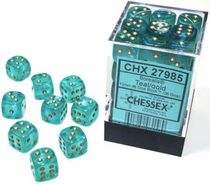 Chessex Borealis 12mm d6 Teal/gold Luminary Dice Block 36 dice CHX27985