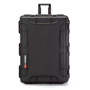 "NANUK 975 black wheeled hard case closed with retractable handle and PowerClaw latches"
