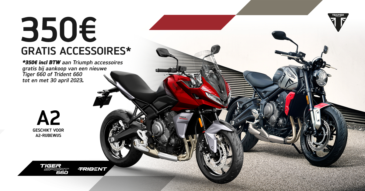 Gratis accessoires bij een Trident of Tiger 660 Gratis accessoires bij een Trident of Tiger 660