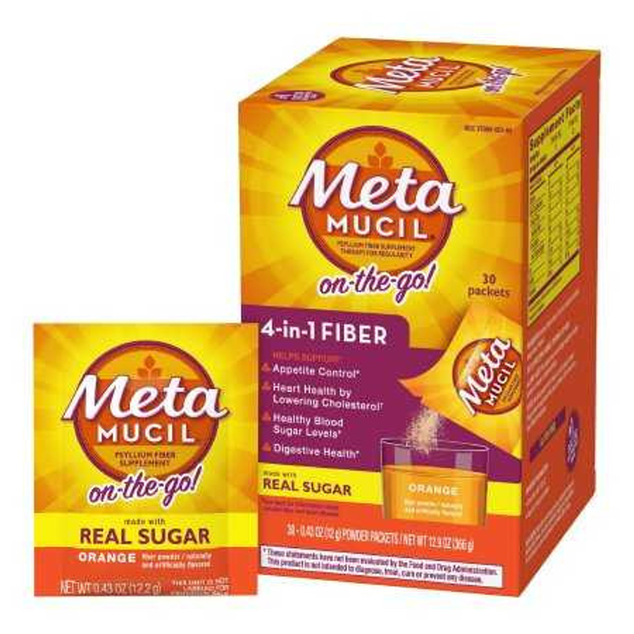 Fiber Supplement Metamucil® Orange Flavor Powder 30 per Box 3 4 Gram