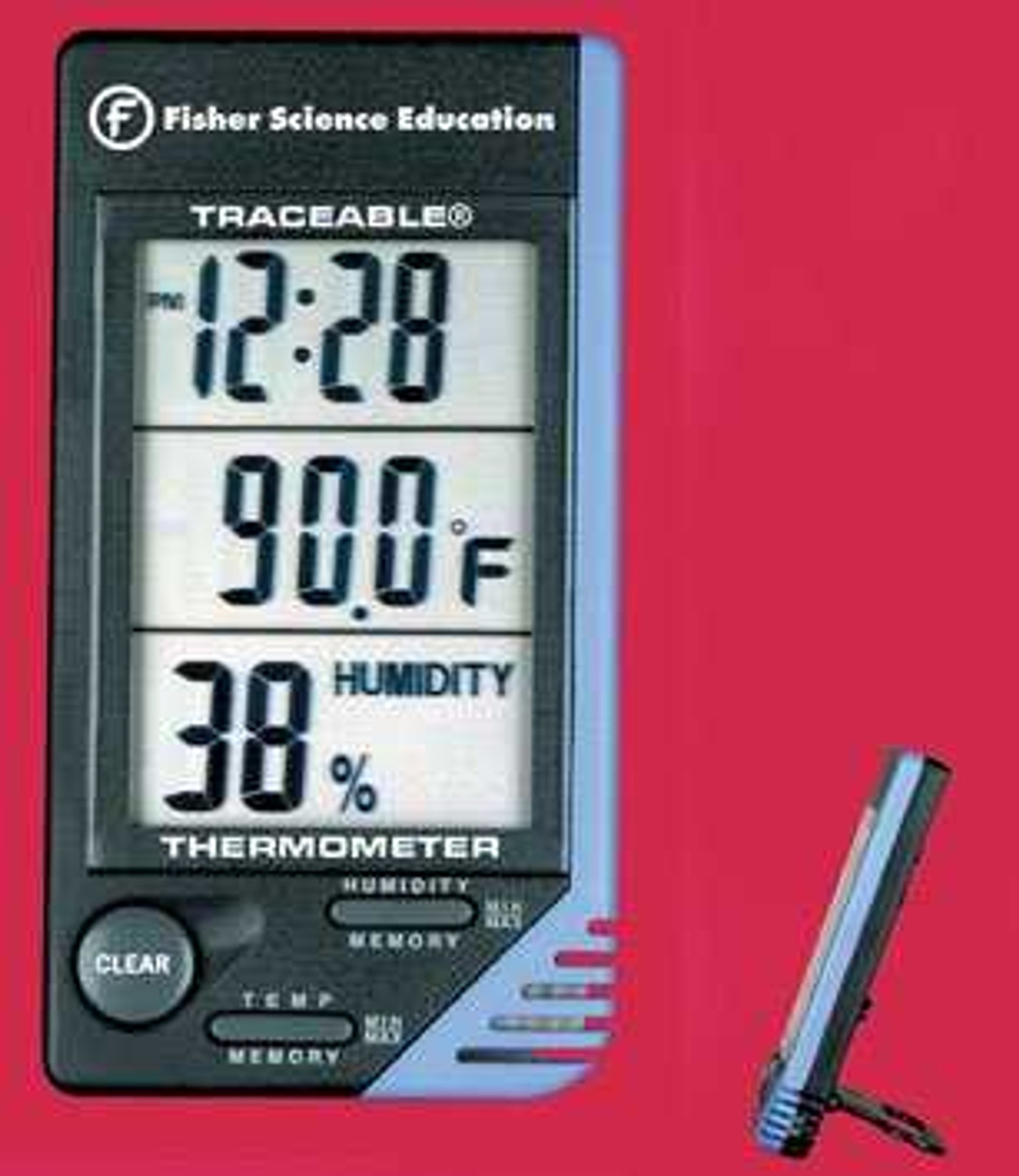 Digital Thermometer / Hygrometer Fisherbrand Traceable Fahrenheit / Celsius  32 to 122 F 0 to 50 C Internal Sensor Desk / Wall Mount Battery Operated