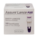 Assure Safety Lancet, 0.7 mm Depth, 30 Gauge, Push Button Activation, Low Flow, Purple, Sterile, Case of 2400