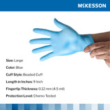 McKesson Confiderm 4.5C Exam Glove Large NonSterile Nitrile Standard Cuff Length Textured Fingertips Blue Chemo Tested, 14-658C, Box of 100