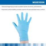 McKesson Confiderm 3.8 Exam Glove Medium NonSterile Nitrile Standard Cuff Length Textured Fingertips Blue Not Rated, 14-686, Box of 100