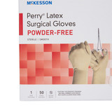 McKesson Perry Performance Plus Surgical Glove Size 7.5 Sterile Latex Standard Cuff Length Smooth Cream Chemo Tested, 20-1075N, Box of 50