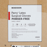 McKesson Perry Surgical Glove Size 8.5 Sterile Latex Standard Cuff Length Smooth Cream Chemo Tested, 20-1085N, Box of 50