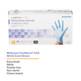 McKesson Confiderm 4.5C Exam Glove X-Small NonSterile Nitrile Standard Cuff Length Textured Fingertips Blue Chemo Tested, 14-652C, Case of 1000