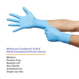 McKesson Confiderm 6.5CX Exam Glove Medium NonSterile Nitrile Extended Cuff Length Textured Fingertips Blue Chemo Tested, 14-676C, Case of 1000
