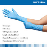 McKesson Confiderm 6.5CX Exam Glove Large NonSterile Nitrile Extended Cuff Length Textured Fingertips Blue Chemo Tested, 14-678C, Case of 1000