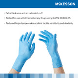 McKesson Confiderm 6.5CX Exam Glove Large NonSterile Nitrile Extended Cuff Length Textured Fingertips Blue Chemo Tested, 14-678C, Case of 1000