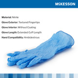 McKesson Confiderm 6.5CX Exam Glove Small NonSterile Nitrile Extended Cuff Length Textured Fingertips Blue Chemo Tested, 14-674C, Box of 100