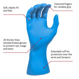 SafeGrip Exam Glove Medium NonSterile Latex Extended Cuff Length Textured Fingertips Blue Chemo Tested, SG-375-M, Case of 500