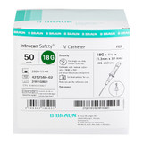 Introcan Safety Peripheral IV Catheter 18 Gauge 1-1/4 Inch FEP Polymer Straight Hub Non Blood Control Passive Safety, 4252560-02, Pack of 1