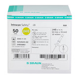 Introcan Safety Peripheral IV Catheter 24 Gauge 3/4 Inch Polyurethane Winged Hub Non Blood Control Passive Safety, 4253523-02, Box of 50