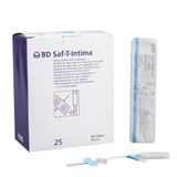 Saf-T-Intima Closed IV Catheter 22 Gauge 3/4 Inch Vialon Winged Hub Blood Control, 383323, Box of 25