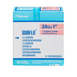 Surflo Peripheral IV Catheter 20 Gauge 1 Inch ETFE Straight Hub Non Blood Control Non-Safety, SR-OX2025CA, Pack of 1