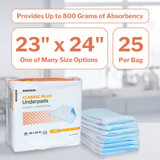McKesson Classic Plus Disposable Underpad 23 X 24 Inch Fluff / Polymer Light Absorbency, UPLT2324, Bag of 25