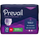 Prevail Daily Underwear Absorbent Underwear Pull On with Tear Away Seams Adult Medium Female Disposable Heavy Absorbency, PWC-512/1, Bag of 20