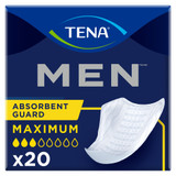 TENA Men Maximum Bladder Control Pad 8 Inch Length Heavy Absorbency Dry-Fast Core One Size Fits Most, 50600, Bag of 20