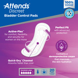 Attends Discreet Bladder Control Pad 14-1/2 Inch Length Moderate Absorbency Polymer Core One Size Fits Most, ADPMAL, Bag of 20