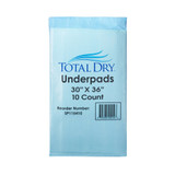 TotalDry Disposable Underpad 30 X 36 Inch Fluff / Polymer Heavy Absorbency, SP115410, Bag of 10