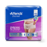 Attends Discreet Absorbent Underwear Pull On with Tear Away Seams Adult X-Large Female Disposable Heavy Absorbency, ADUF40, Case of 64