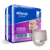 Attends Discreet Absorbent Underwear Pull On with Tear Away Seams Adult X-Large Female Disposable Heavy Absorbency, ADUF40, Case of 64