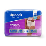 Attends Discreet Absorbent Underwear Pull On with Tear Away Seams Adult Medium Female Disposable Heavy Absorbency, ADUF20, Case of 80