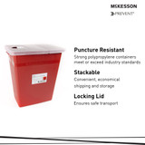 McKesson Prevent Sharps Container Red Base 13-3/4 W X 13-3/4 D X 14 H Inch Horizontal / Vertical Entry 8 Gallon, 80-8705, Case of 10
