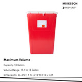 McKesson Prevent Sharps Container Red Base 24-3/5 H X 17-3/10 W X 13 L Inch Vertical Entry 18 Gallon, 2268, Case of 7