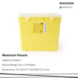 McKesson Prevent Chemotherapy Waste Container Yellow Base 13-1/2 H X 17-3/10 W X 13 L Inch Vertical Entry 8 Gallon, 2258, Case of 9
