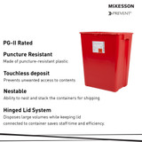 McKesson Prevent Sharps Container Red Base 20-4/5 H X 17-3/10 W X 13 L Inch Vertical Entry 12 Gallon, 2267, Case of 8