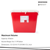 McKesson Prevent Sharps Container Red Base 13-1/2 H X 17-3/10 W X 13 L Inch Vertical Entry 8 Gallon, 2266, Pack of 1