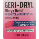 Geri-Care Allergy Relief, Diphenydramine HCL 25 mg Strength, 1,000 Tablets per Bottle, Bottle of 1 57896068110 Geri-Care 558679_BT