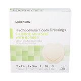 McKesson 5-Layer Foam Dressing 7 X 7 Inch With Border Film Backing Silicone Gel Adhesive Sacral Sterile, 4845, Box of 10