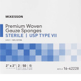 Gauze Sponge McKesson 2 x 2 Inch 2 per Pack Sterile 8-Ply Square 16-42228 Box of 50 16-42228 McKesson 460859_BX