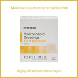 McKesson Hydrocolloid Dressing Waterproof Film Backing 2 X 2 Inch Square Hydrocolloid / Film, 1886, Pack of 1