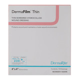 DermaFilm Thin Hydrocolloid Dressing Film Backing 4 X 4 Inch Square Hydrocolloid / Film, 00259E, Box of 10
