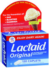 Lactase Enzyme Supplement Lactaid Original 5 mg / 9000 FCC Units Strength Caplet 120 per Box 10300450080032 Each/1 1.03E+13 JOHNSON&JOHNSON CONSUMER INC 696219_BT