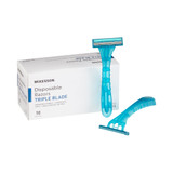 McKesson Personal Razor with Lubricating Strip, Single Edge Triple Blade, NonSterile, Box of 10