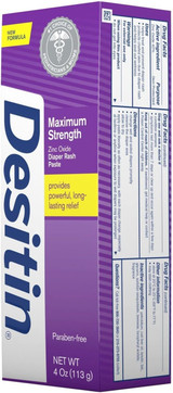 Desitin Maximum Strength Diaper Rash Paste, Zinc Oxide 40% Strength, 4 oz., Tube of 1