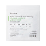 McKesson 5-Layer Foam Dressing 4 X 4 Inch With Border Film Backing Silicone Gel Adhesive Square Sterile, 4843, Box of 10