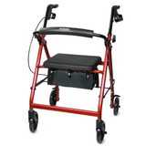 McKesson Folding 4-Wheel Rollator, Aluminum Frame, 14'' Seat Width, 300 pound Weight Capacity, Red, Pack of 1