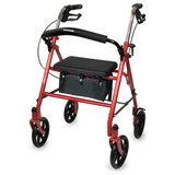 McKesson 4 -Wheel Rollator with Seat, Adjustable Height, Steel Frame, 300 lbs. Weight Capacity, 18.6 lbs. Product Weight, Red, Pack of 1